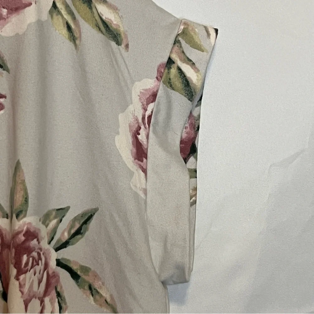 REBORN J Grayish Floral Side Tie Shirt Soft Sleeve Feminine Modest Size Medium - Picture 4 of 12
